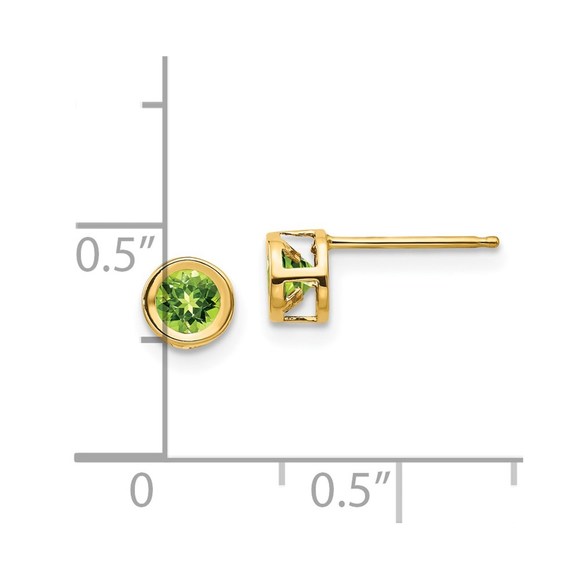 14k Yellow Gold 4mm Bezel August/Peridot August Birthstone Post Earrings - Picture 4 of 4